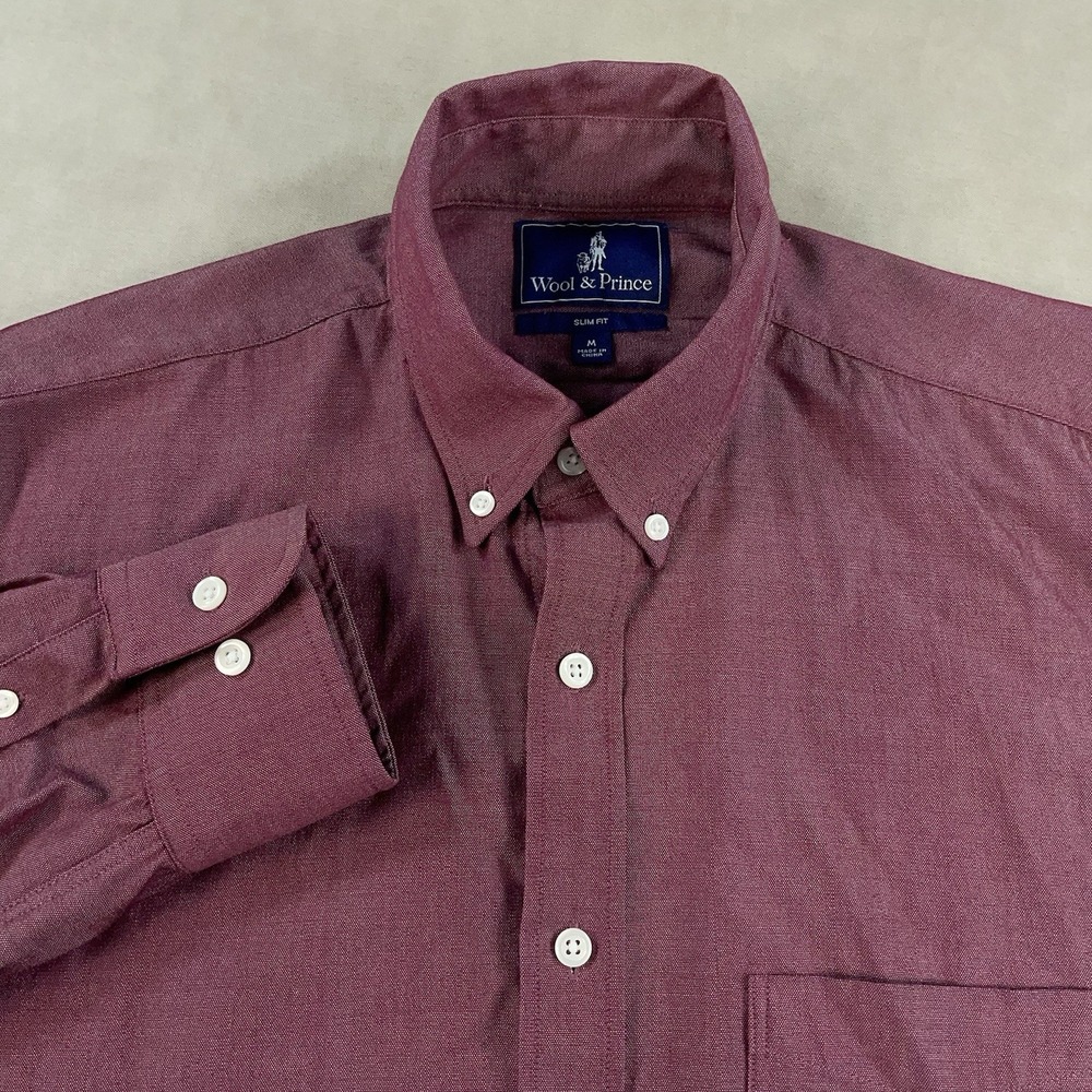 WOOL & PRINCE Men's Medium 100% Wool Oxford Regular Fit Button Down Shirt Red